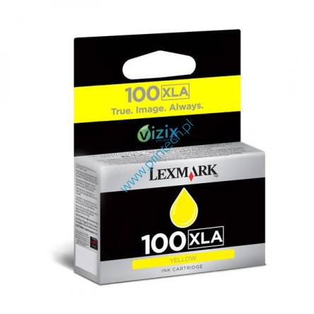 Żółty oryginalny atramentowy wkład drukujący Lexmark 100XLA - 14N1095E - Powiększona wydajność 600 stron. Do użycia w: Lexmark Impact S305, Lexmark Interpret S405, Lexmark Intuition S505, Lexmark Interact S605, Lexmark Prospect Pro205, Lexmark Prevail Pro705, Lexmark Prestige Pro805, Lexmark Platinum Pro905. Tusze Lexmark Wrocław. Hurtownia Lexmark Wrocław. Dystrybutor Lexmark – Producent zamienników do drukarek Lexmark