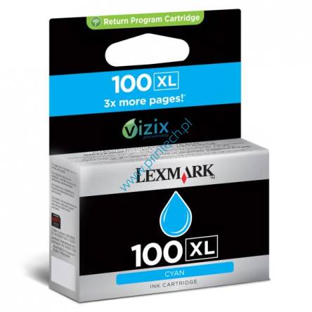 Błękitny oryginalny atramentowy wkład drukujący Lexmark 100XL - 14N1069E - Powiększona wydajność 600 stron. Do użycia w: Lexmark Impact S305, Lexmark Interpret S405, Lexmark Intuition S505, Lexmark Interact S605, Lexmark Prospect Pro205, Lexmark Prevail Pro705, Lexmark Prestige Pro805, Lexmark Platinum Pro905. Tusze Lexmark Wrocław. Hurtownia Lexmark Wrocław. Dystrybutor Lexmark – Producent zamienników do drukarek Lexmark