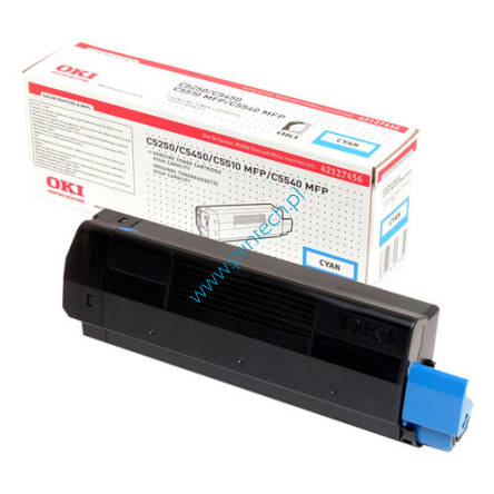 Błękitny oryginalny Toner Oki 42127456 - Powiększona wydajność 5 000 stron. Do użycia w: OKI C5250, OKI C5510 MFP, OKI C5540 MFP, OKI C5450, OKI C5500, Tonery  Oki Wrocław, hurtownia – dystrybutor Oki Wrocław,  producent  zamienników Oki Wrocław