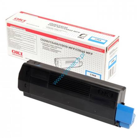 Błękitny oryginalny Toner Oki 42804547 - Standardowa wydajność 3 000 stron. Do użycia w: OKI C5250, OKI C5510 MFP, OKI C5540 MFP, OKI C5450, OKI C5500, Tonery  Oki Wrocław, hurtownia – dystrybutor Oki Wrocław,  producent  zamienników Oki Wrocław